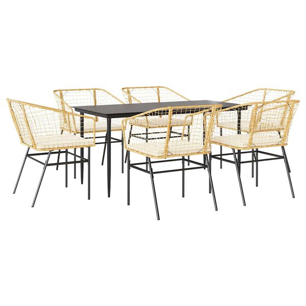 vidaXL Ensemble &agrave; manger jardin coussins 7pcs marron poly rotin verre