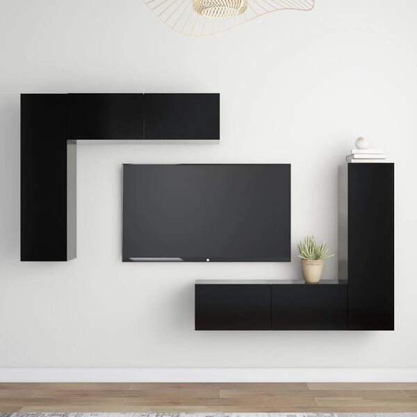 vidaXL Ensemble de meubles TV 4 pcs Noir Bois d'ingénierie
