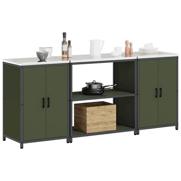 vidaXL Ensemble de rangement cuisine avec &eacute;tag&egrave;re 3 pcs Vert olive