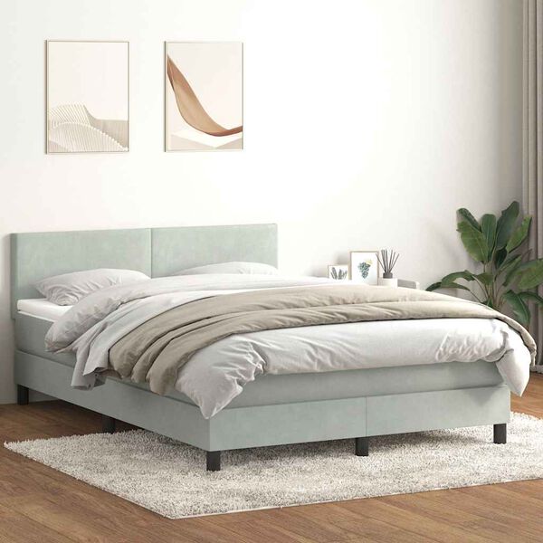 vidaXL Sommier &agrave; lattes de lit et matelas et LED gris clair 160x210cm velours