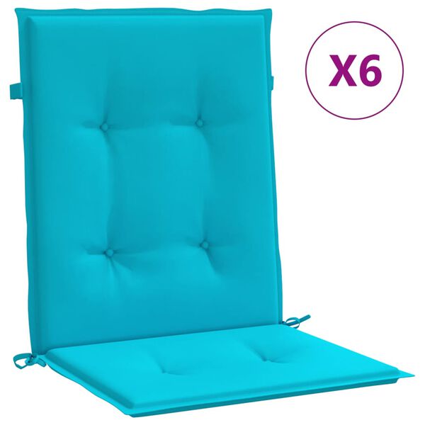 vidaXL Coussins de chaise &agrave; dossier bas lot de 6 turquoise tissu