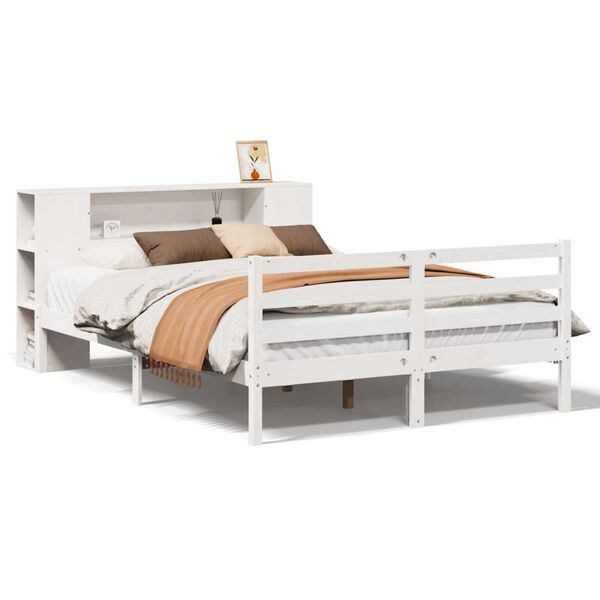 vidaXL Lit bibliothèque sans matelas blanc 135x190 cm bois pin massif