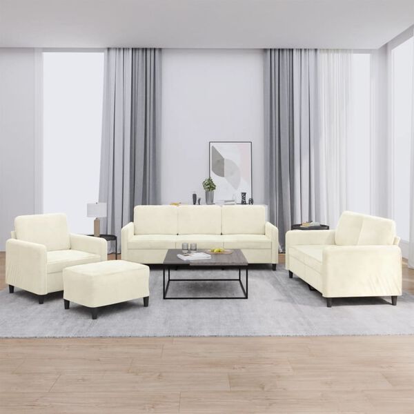 vidaXL Ensemble de canap&eacute;s 4 pcs cr&egrave;me velours
