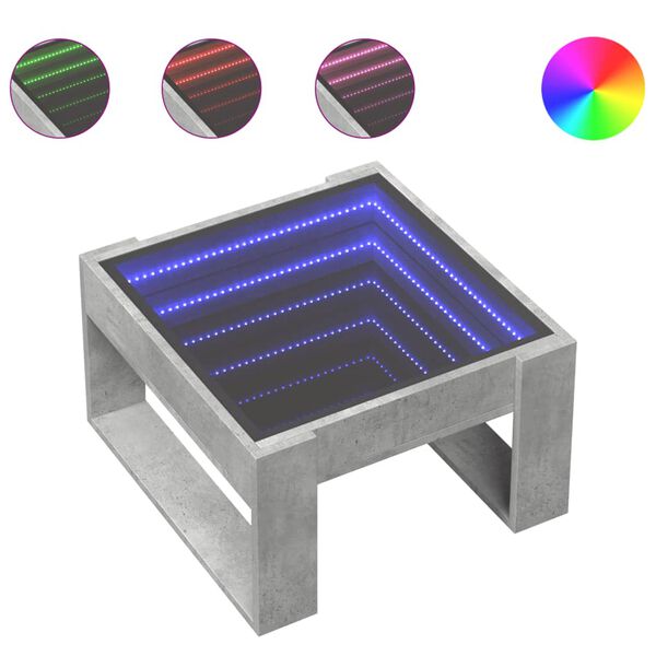 vidaXL Table basse avec LED infini gris b&eacute;ton 50x53x30 cm