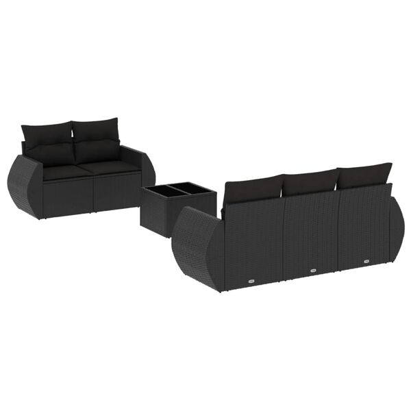 vidaXL Salon de jardin 6 pcs avec coussins noir r&eacute;sine tress&eacute;e