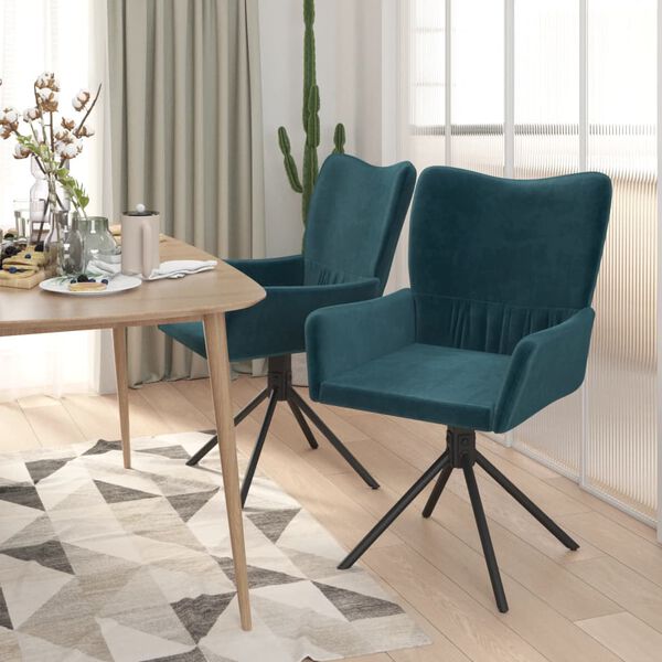 vidaXL Chaises pivotantes &agrave; manger lot de 2 Bleu Velours