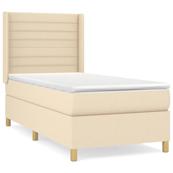 vidaXL Sommier &agrave; lattes de lit avec matelas Cr&egrave;me 80x200 cm Tissu