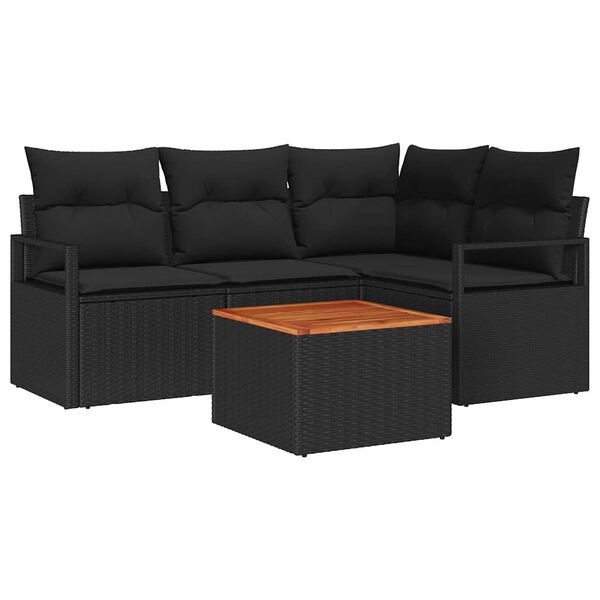 vidaXL Ensemble de canap&eacute; de jardin avec coussin 5 pcs Noir Poly rotin