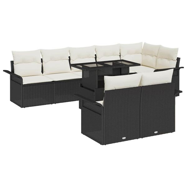 vidaXL Ensemble de canap&eacute; de jardin avec coussin 9 pcs Noir Poly rotin