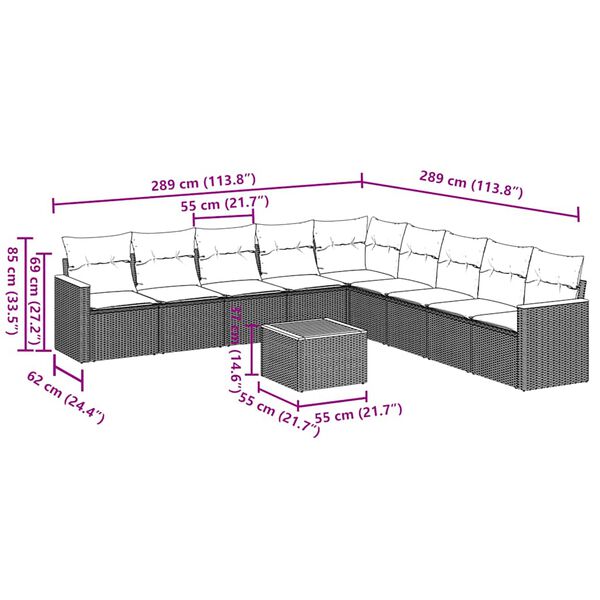 vidaXL Salon de jardin 10 pcs avec coussins noir r&eacute;sine tress&eacute;e