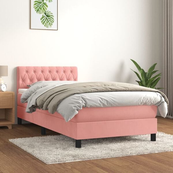 vidaXL Sommier &agrave; lattes de lit avec matelas Rose 90x190 cm Velours