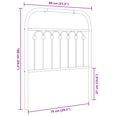 vidaXL Tête de lit métal noir 75 cm