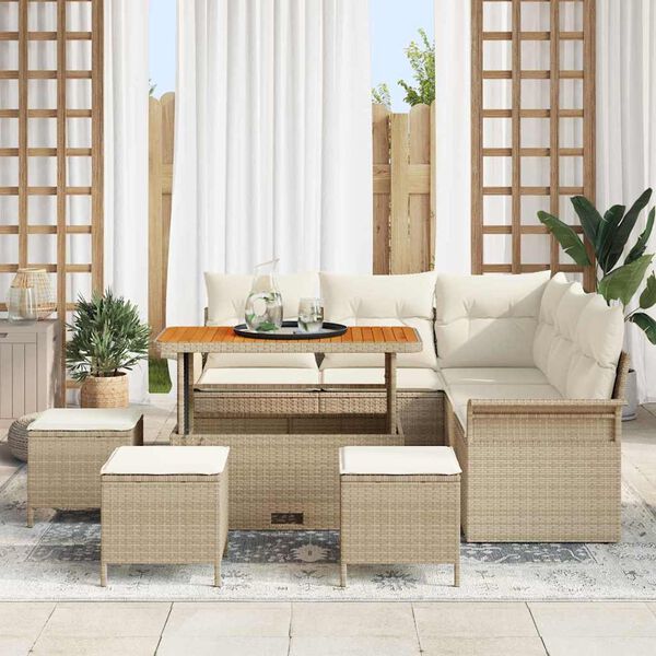 vidaXL Ensemble de canap&eacute; de jardin avec coussin 9 pcs Beige et cr&egrave;me
