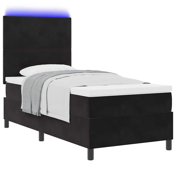 vidaXL Lit &agrave; ressort LED avec matelas Noir 90 x 200 cm tissu