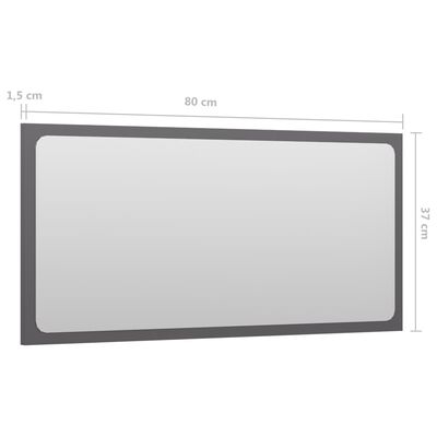 vidaXL Miroir de salle de bain Gris brillant 80x1,5x37 cm Aggloméré