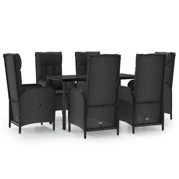 vidaXL Ensemble &agrave; manger de jardin coussins 7pcs Noir R&eacute;sine tress&eacute;e