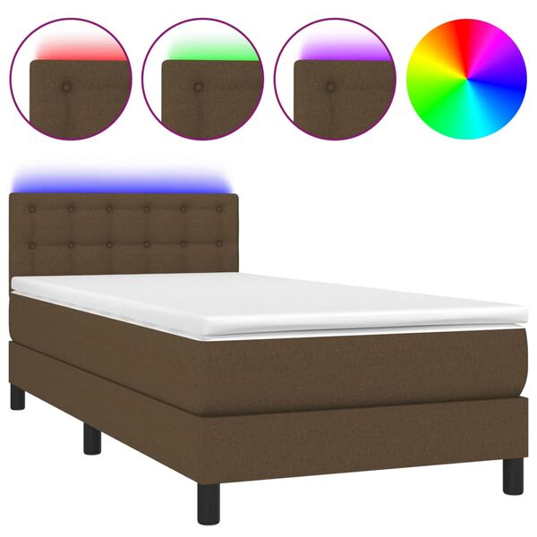 vidaXL Sommier &agrave; lattes de lit matelas et LED Marron fonc&eacute; 100x200cm
