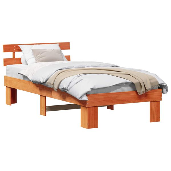 vidaXL Cadre de lit avec t&ecirc;te de lit Brun cire 90 x 190 cm Pin massif