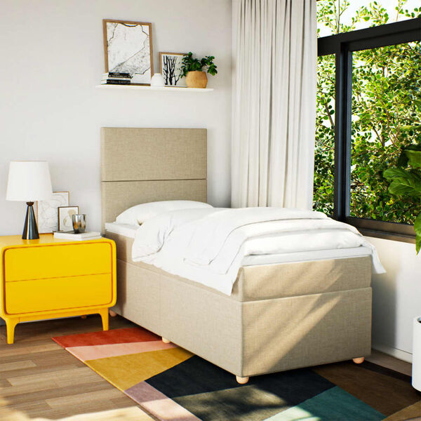 vidaXL Sommier &agrave; lattes de lit avec matelas Cr&egrave;me 100x200 cm Tissu