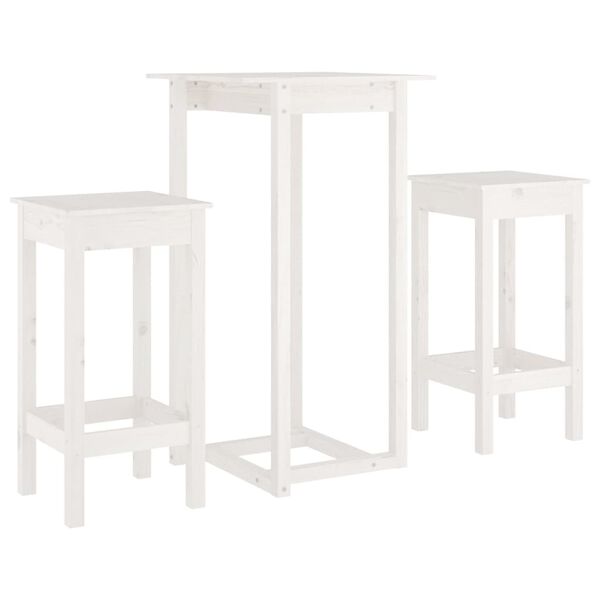 vidaXL Ensemble de bar 3 pcs Blanc Bois de pin massif