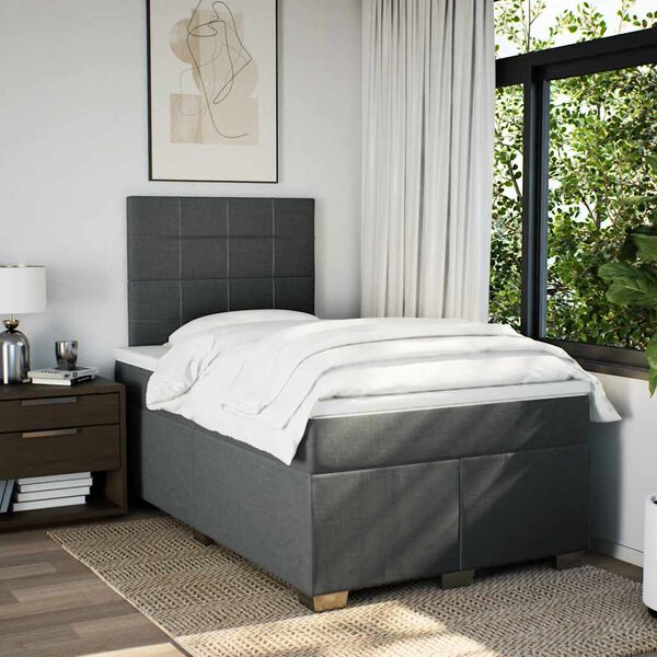 vidaXL Sommier &agrave; lattes de lit avec matelas Gris fonc&eacute; 120x200cm Tissu