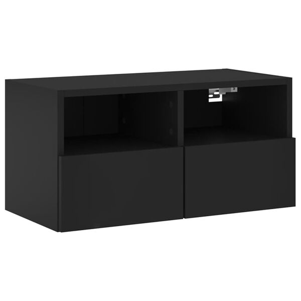 vidaXL Meuble TV mural noir 60x30x30 cm bois d'ing&eacute;nierie