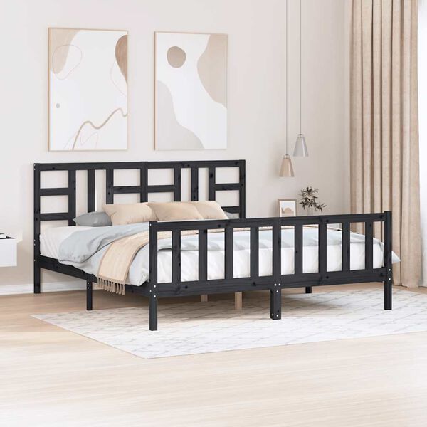 vidaXL Cadre de lit sans matelas noir bois de pin massif