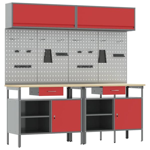 vidaXL Ensemble d'&eacute;tabli 8 pcs Rouge et Gris Acier enduit de poudre