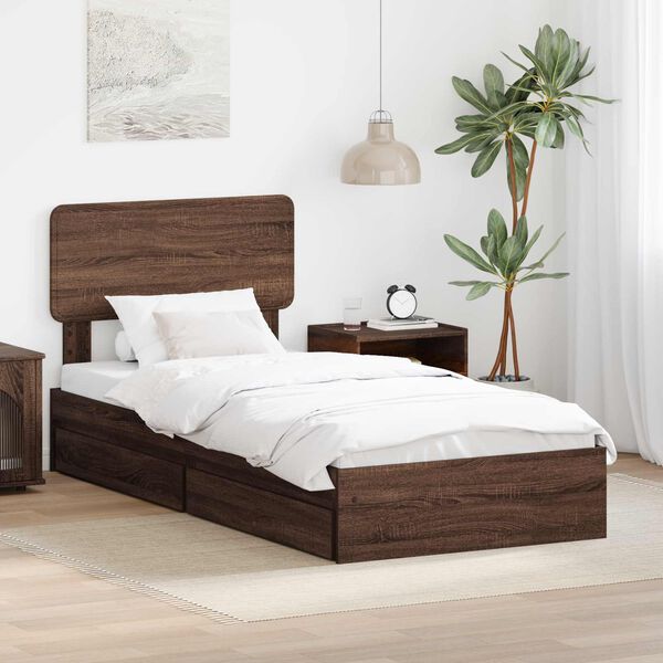 vidaXL Lit de Rangement Ch&ecirc;ne brun 90 x 200 cm Bois d'ing&eacute;nierie