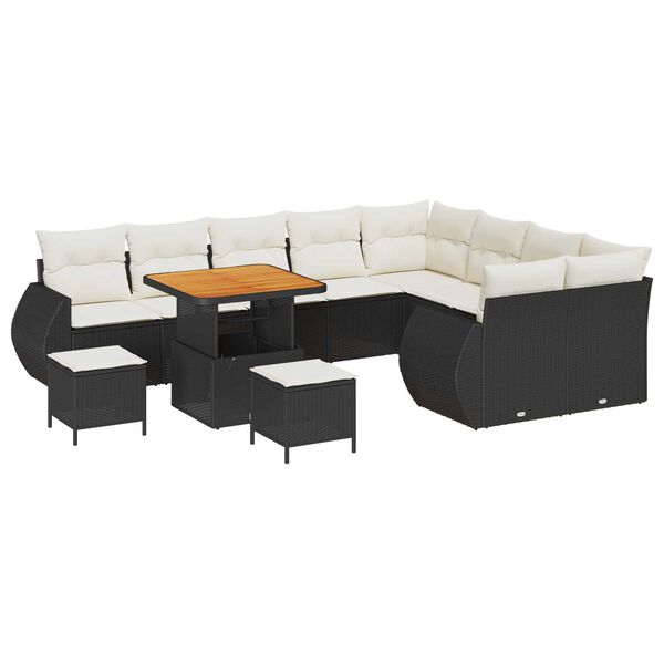 vidaXL Ensemble de canap&eacute; de jardin avec coussin 12 pcs Noir et cr&egrave;me