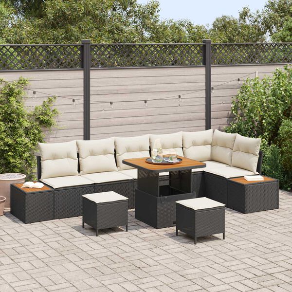 vidaXL Ensemble de canap&eacute; de jardin avec coussin 9 pcs Noir Poly rotin