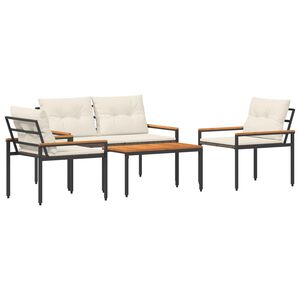 vidaXL Ensemble de meubles d'ext&eacute;rieur 4 pc Cr&egrave;me blanc polyrotin