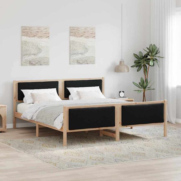 vidaXL Cadre de lit avec t&ecirc;te de lit Noir 200 x 200 cm tissu