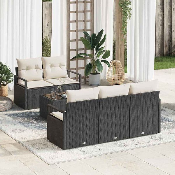 vidaXL Ensemble de canap&eacute; de jardin 6 pcs Noir et Cr&egrave;me polyrotin