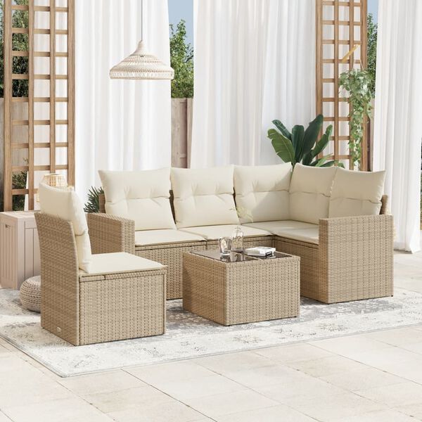 vidaXL Salon de jardin avec coussins 6 pcs beige r&eacute;sine tress&eacute;e