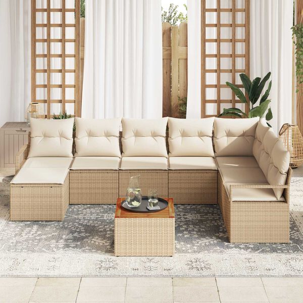 vidaXL Ensemble de canap&eacute; de jardin 9 pcs Beige et cr&egrave;me polyrotin