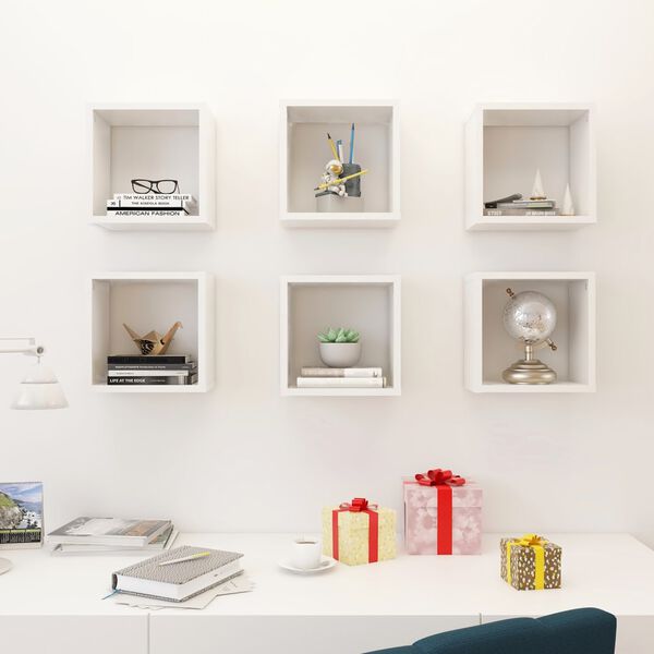 vidaXL &Eacute;tag&egrave;res cube murales 6 pcs Blanc brillant 26x15x26 cm