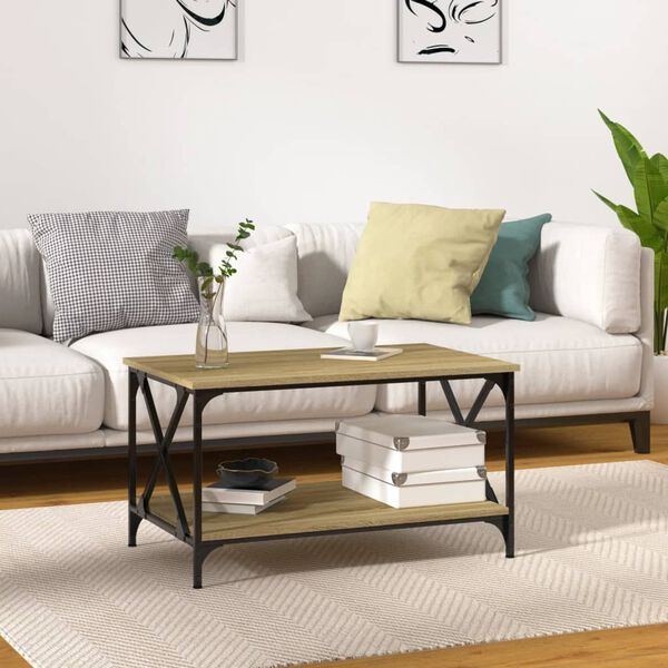 vidaXL Table basse Ch&ecirc;ne sonoma 80x50x45 cm Bois d'ing&eacute;nierie et fer
