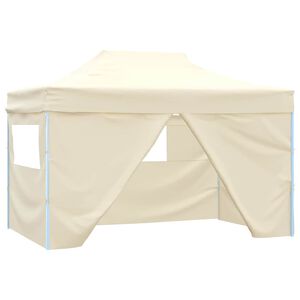 vidaXL Tente de r&eacute;ception pliable avec 4 parois 3x4 m Acier Cr&egrave;me