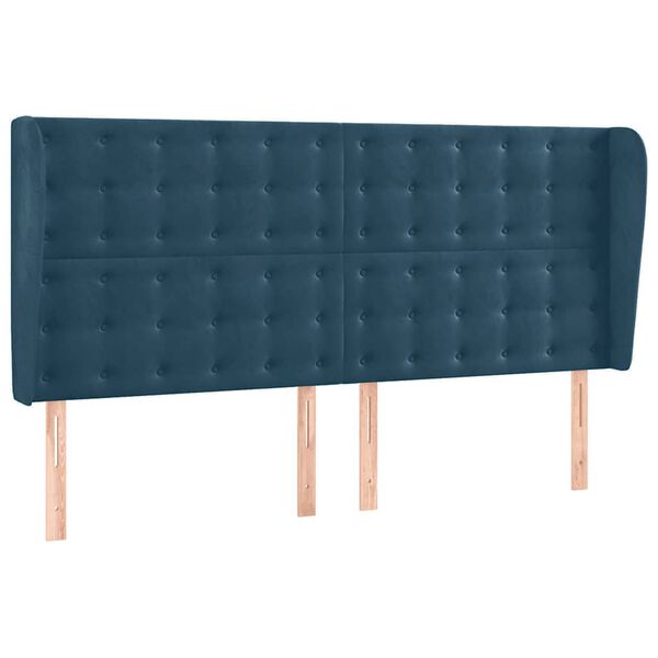 vidaXL T&ecirc;te de lit avec oreilles Bleu fonc&eacute; 183x23x118/128 cm Velours