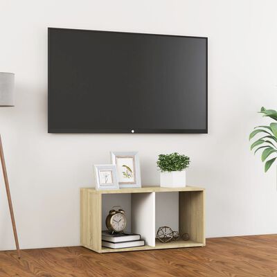 vidaXL Meuble TV blanc et chêne sonoma 72x35x36,5 cm bois d’ingénierie