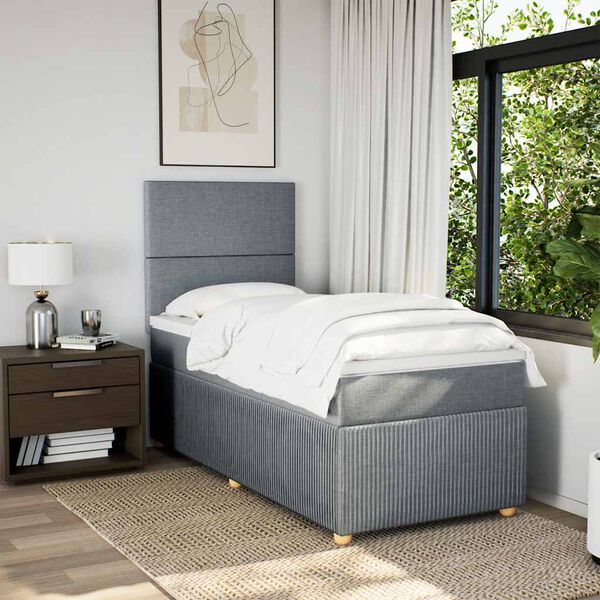 vidaXL Sommier &agrave; lattes de lit et matelas Gris clair 90x190 cm Tissu