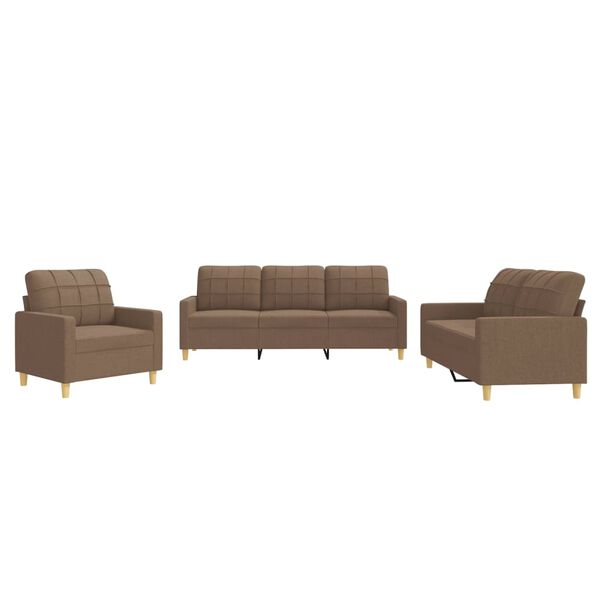 vidaXL Ensemble de canap&eacute;s 3 pcs avec coussins Marron Tissu