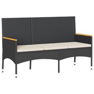 vidaXL Banc de jardin &agrave; 3 places avec coussins noir r&eacute;sine tress&eacute;e