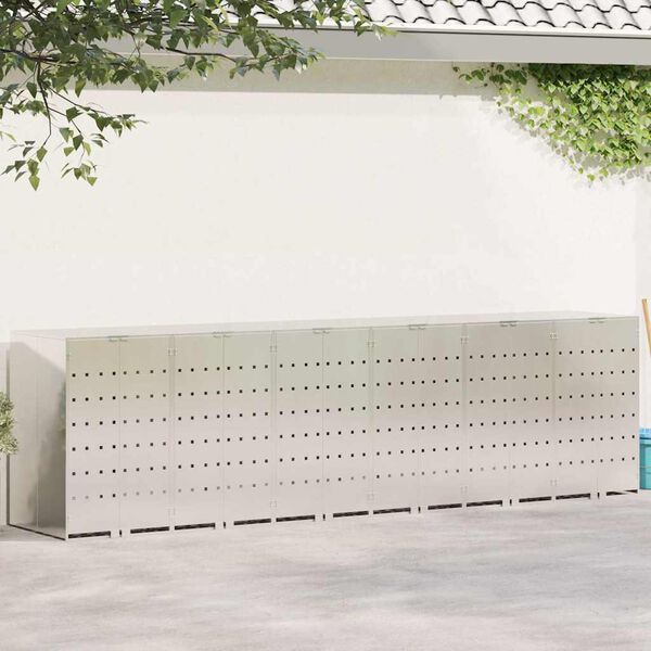 vidaXL Rangement de poubelle à roulettes pour 3 poubelles Argent