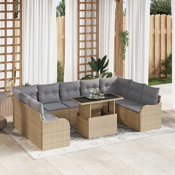 vidaXL Ensemble de canap&eacute; de jardin 10 pcs Beige Poly Rattan