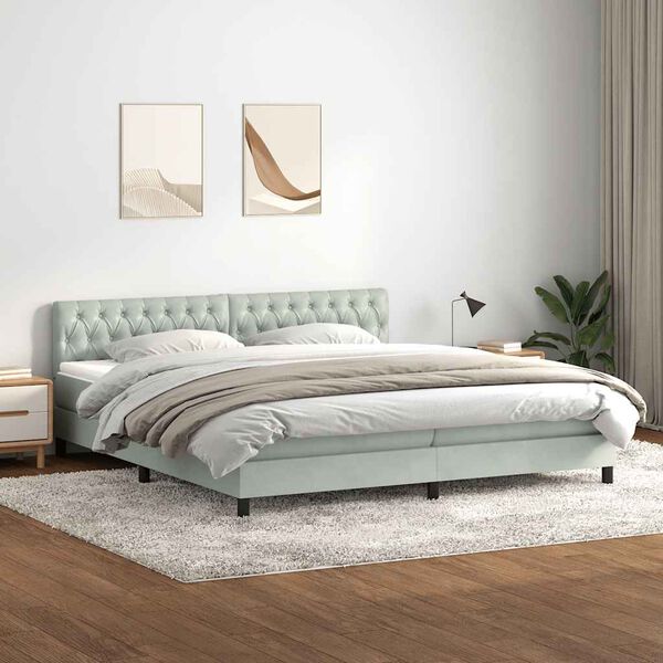 vidaXL Sommier &agrave; lattes de lit et matelas et LED gris clair 180x210cm velours