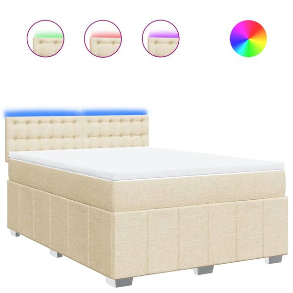 vidaXL Sommier &agrave; lattes de lit avec matelas Cr&egrave;me 140x200 cm Tissu
