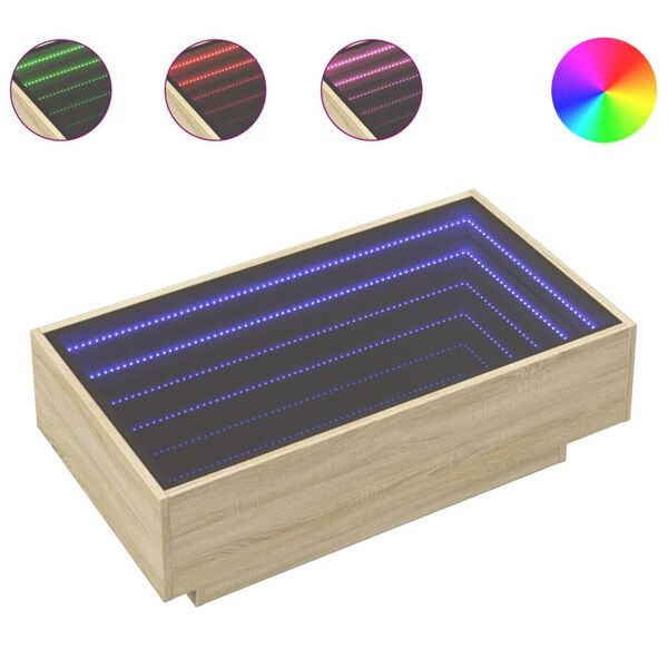 vidaXL Table basse avec LED ch&ecirc;ne sonoma 90x50x30 cm bois d'ing&eacute;nierie