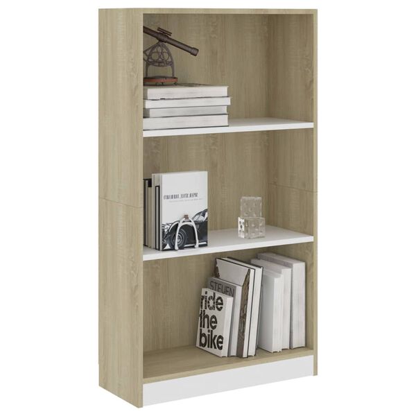 vidaXL Biblioth&egrave;que 3 niveaux Blanc et ch&ecirc;ne sonoma Bois ing&eacute;nierie